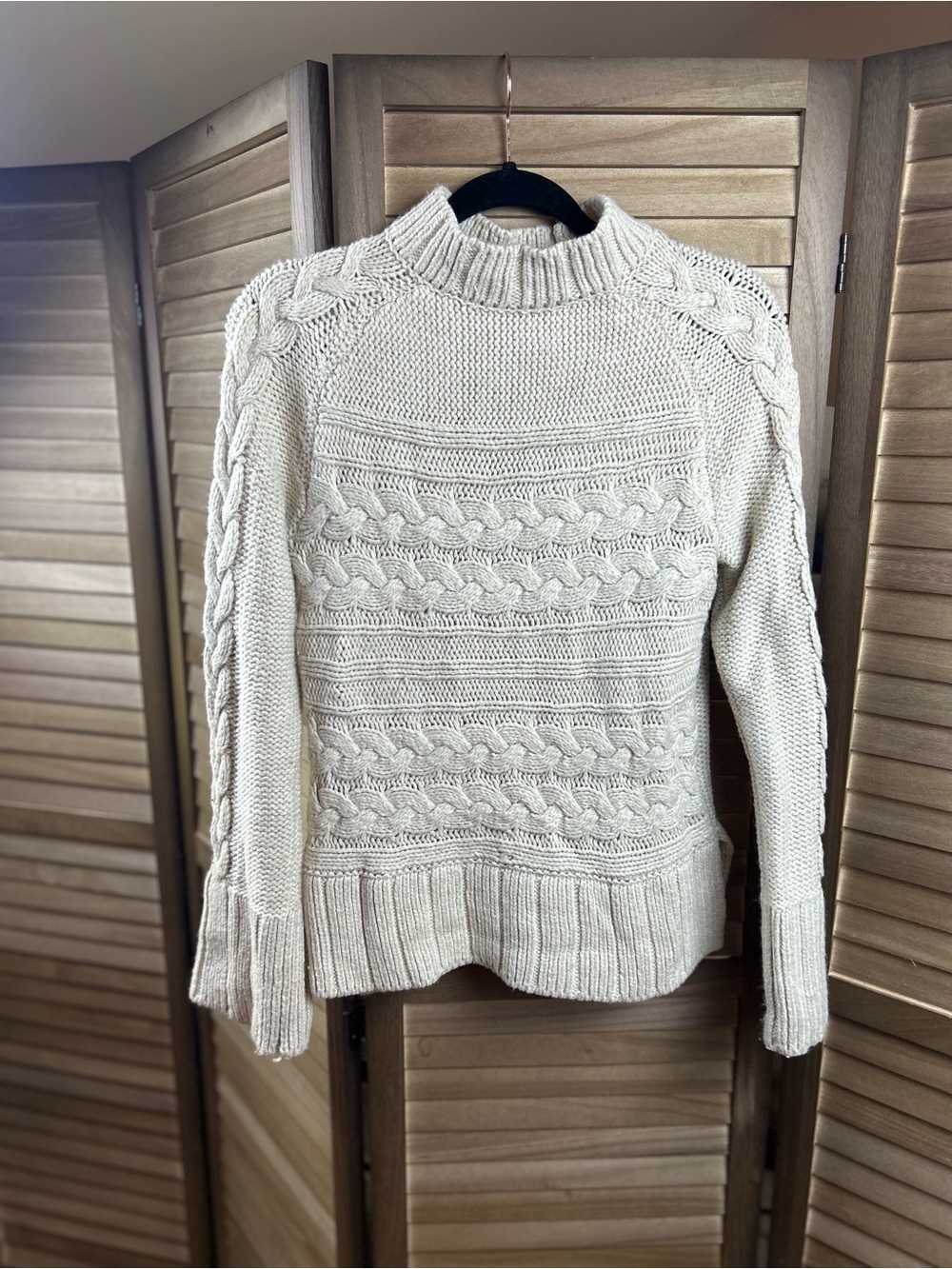 St. John’s Bay Women’s Small Cream Cable Knit Mock Neck Sweater
